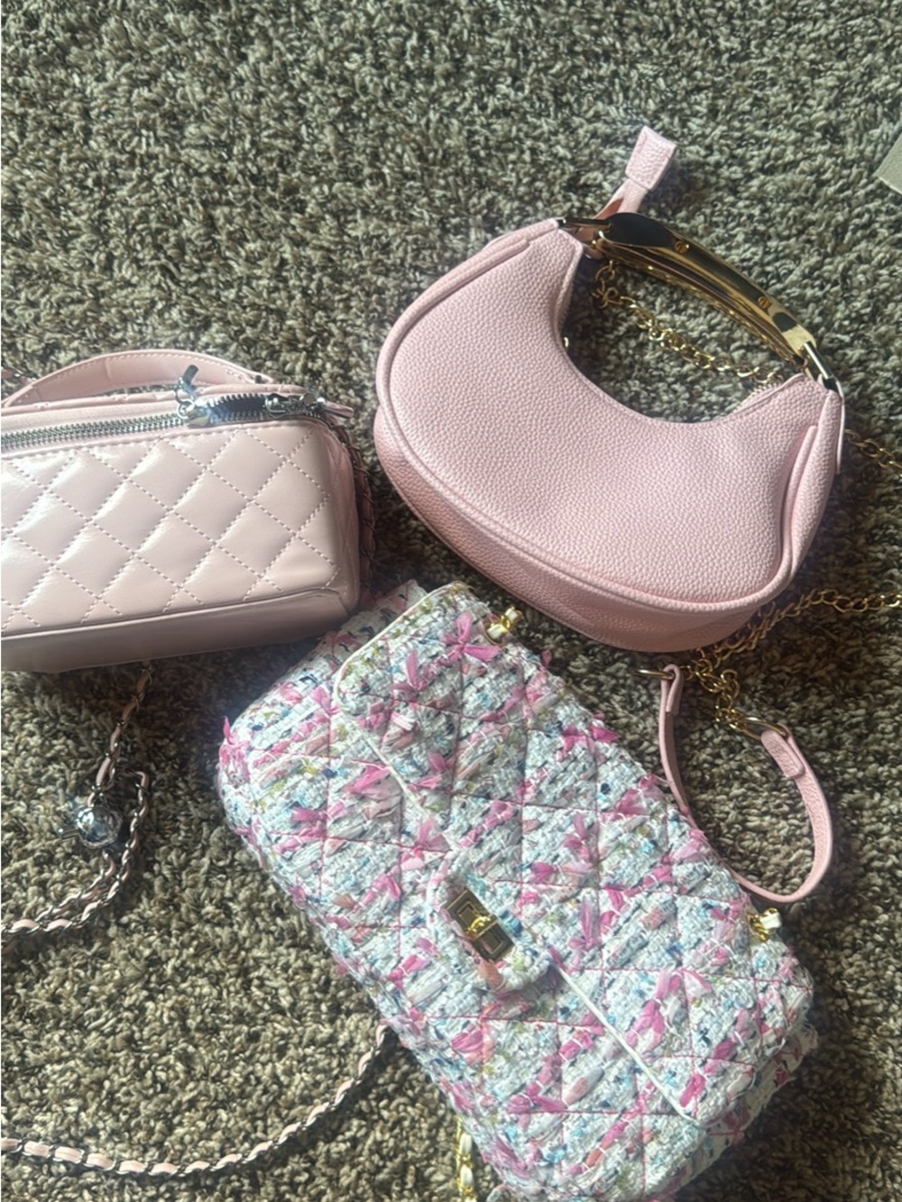 Fashion Nova Pink Quilted & Pebbled Crossbody Trio